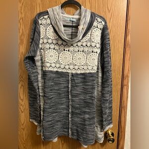 Maurices Gray and Cream Cowl Neck Sweater XXL Boho Cottage core vibe